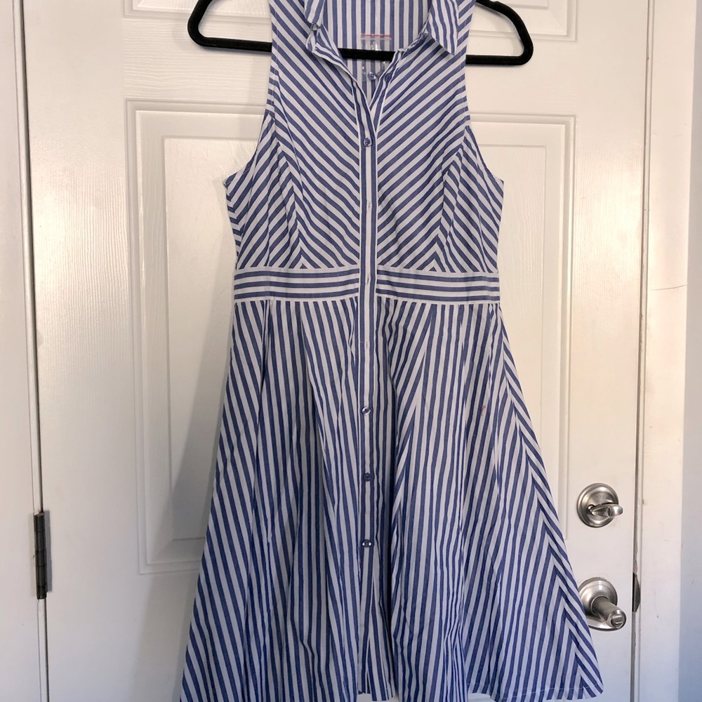 Never worn blue and white seersucker sleeveless fit and flare dress.